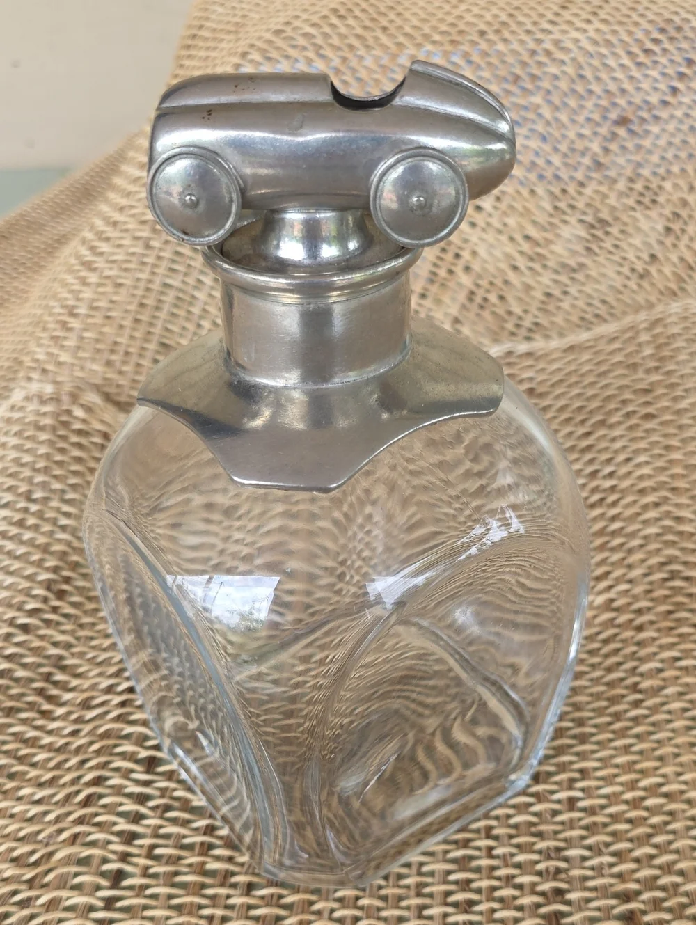 Pottery Barn Vintage Race Car Glass Decanter Pewter Stopper Rare